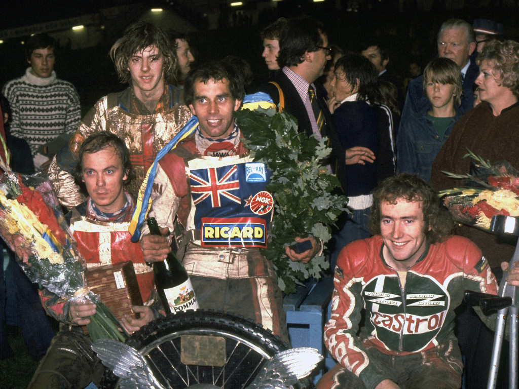 Becoming a five-time world champion in Gothenburg in 1977, beating Peter Collins (right in second place) and Ole Olsen (left in third). PHOTO: The John Somerville Collection