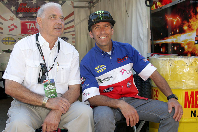 Mauger pictured with four-time world champion Greg Hancock at the 2012 FIM New Zealand Speedway GP in Auckland. PHOTO: Jarek Pabijan