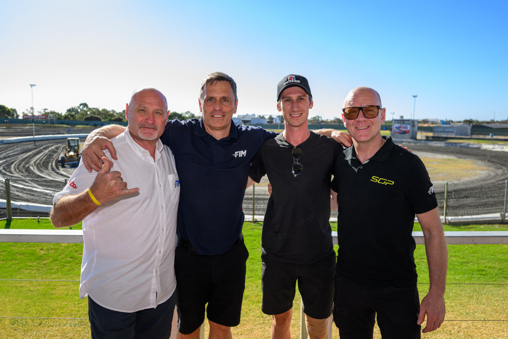 FIM SGP Academy - Down Under coaches (from left) Armando Castagna, Phil Morris, Max Fricke and Tony Rickardsson. PHOTO: © RbMotoLens - Rob Mott / WBD Sports / MA