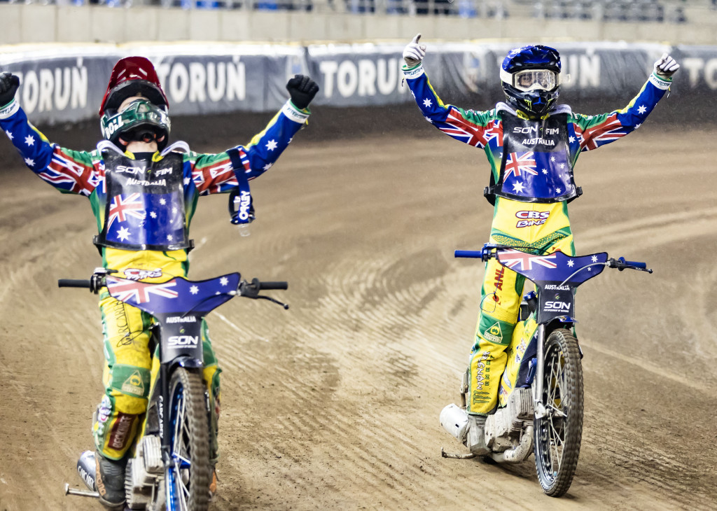 Celebrating SON gold - Aussie stars Brady Kurtz (left) and Jack Holder (right). PHOTO: Taylor Lanning